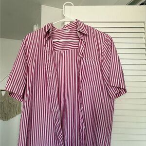 pink and white striped button up